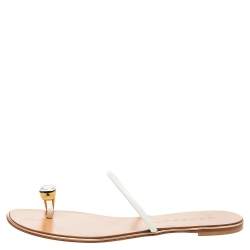 Pre Owned Casadei White Patent Leather Crystal Embellished Flats Size 37