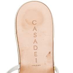 Pre Owned Casadei White Patent Leather Crystal Embellished Flats Size 37