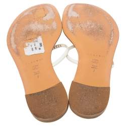 Pre Owned Casadei White Patent Leather Crystal Embellished Flats Size 37