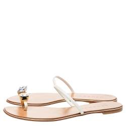 Pre Owned Casadei White Patent Leather Crystal Embellished Flats Size 37