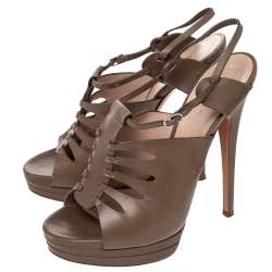 Casadei Brown Leather Cutout Open Toe Slingback Sandals Size 39