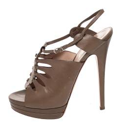 Casadei Brown Leather Cutout Open Toe Slingback Sandals Size 39