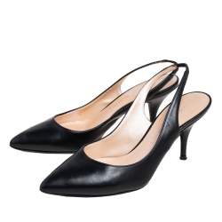 Pre Owned Casadei Black Leather Pointed Toe Slingback Pumps Size 35.5
