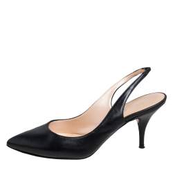 Pre Owned Casadei Black Leather Pointed Toe Slingback Pumps Size 35.5