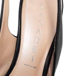 Pre Owned Casadei Black Leather Pointed Toe Slingback Pumps Size 35.5