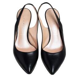 Pre Owned Casadei Black Leather Pointed Toe Slingback Pumps Size 35.5