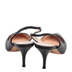 Pre Owned Casadei Black Leather Pointed Toe Slingback Pumps Size 35.5