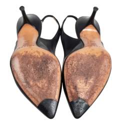 Pre Owned Casadei Black Leather Pointed Toe Slingback Pumps Size 35.5