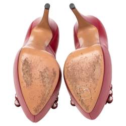 Pre Owned حذاء كعب عالي كاساديه نعل سميك فيونكة مرصع جلد أحمر مقاس 38