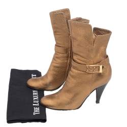 Casadei Gold Leather Ankle Length Boots Size 36