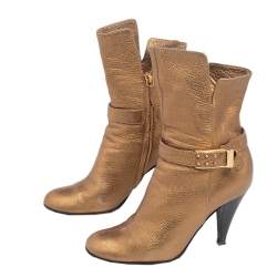 Casadei Gold Leather Ankle Length Boots Size 36
