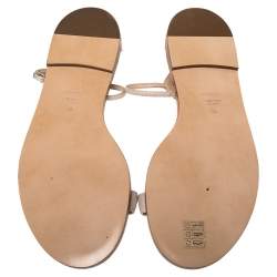Pre Owned Casadei Metallic Pale Pink Suede Crystal Embellished Ankle Strap Flat Sandals Size 39