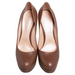 Pre Owned Casadei Brown Leather Sculpted Heel Platform Pumps Size 40