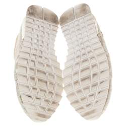 Pre Owned Casadei White/Gold Lace and Leather Trim Lace Up Sneakers Size 38