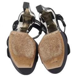 Pre Owned صندل كاساديه نعل سميك مقدمة مفتوحة سير حرف تي ساتان أسود مقاس 39.5