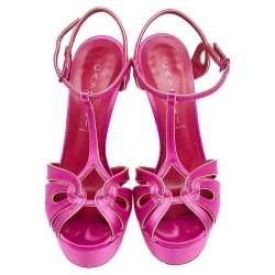 Pre Owned صندل كاسادي ساتان وردي سير حرف تي مقدمة مفتوحة نعل سميك مقاس 38.5