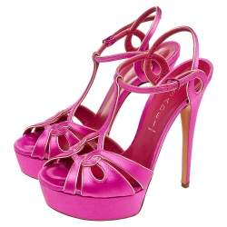 Pre Owned صندل كاسادي ساتان وردي سير حرف تي مقدمة مفتوحة نعل سميك مقاس 38.5