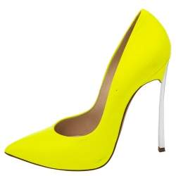 Pre Owned Casadei Neon Yellow Leather Blade Heel Pumps Size 36.5