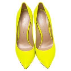 Pre Owned Casadei Neon Yellow Leather Blade Heel Pumps Size 36.5