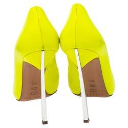 Pre Owned Casadei Neon Yellow Leather Blade Heel Pumps Size 36.5