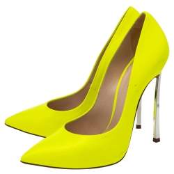 Pre Owned Casadei Neon Yellow Leather Blade Heel Pumps Size 36.5