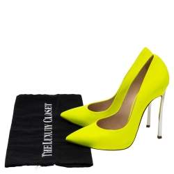 Pre Owned Casadei Neon Yellow Leather Blade Heel Pumps Size 36.5