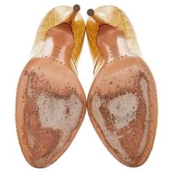 Pre Owned Casadei Beige Croc Embossed Patent Leather Peep Toe Pumps Size 37.5