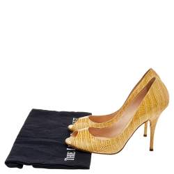 Pre Owned Casadei Beige Croc Embossed Patent Leather Peep Toe Pumps Size 37.5