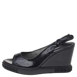 Pre Owned صندل كاسادي جلد لامع أسود كعب روكي سير كاحل مقاس 38