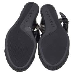 Pre Owned صندل كاسادي جلد لامع أسود كعب روكي سير كاحل مقاس 38