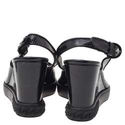 Pre Owned صندل كاسادي جلد لامع أسود كعب روكي سير كاحل مقاس 38