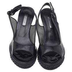 Pre Owned صندل كاسادي جلد لامع أسود كعب روكي سير كاحل مقاس 38