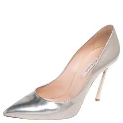 Pre Owned Casadei Silver Leather Blade Pointed Toe Pumps Size 37