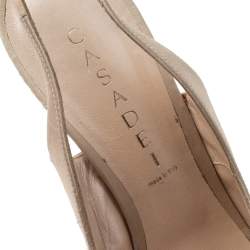 Pre Owned Casadei Beige Satin Crystal Embellished Heel Peep Toe Slingback Sandals Size 38.5