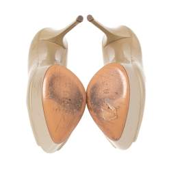 Pre Owned Casadei Beige Patent Leather Daisy Peep Toe Platform Pumps Size 37.5 