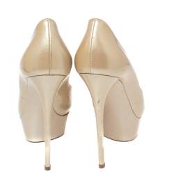 Pre Owned Casadei Beige Patent Leather Daisy Peep Toe Platform Pumps Size 37.5 