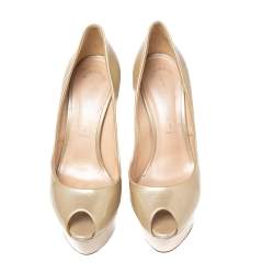 Pre Owned Casadei Beige Patent Leather Daisy Peep Toe Platform Pumps Size 37.5 