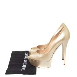 Pre Owned Casadei Beige Patent Leather Daisy Peep Toe Platform Pumps Size 37.5 