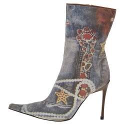 Pre Owned Casadei Multicolor Printed Fabric Ankle Length Boots Size 41
