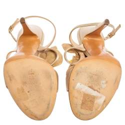 Pre Owned Casadei Light Gold Satin And Leather Floral Applique Ankle Strap Sandals 37