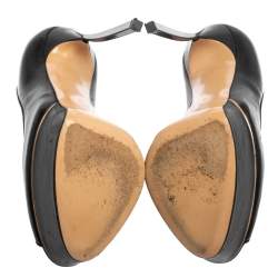 Pre Owned Casadei Black Leather Peep Toe Platform Pumps Size 36