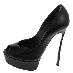 Pre Owned Casadei Black Leather Peep Toe Platform Pumps Size 36