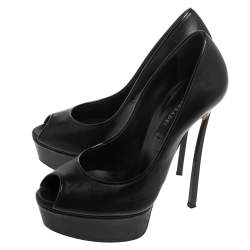 Pre Owned Casadei Black Leather Peep Toe Platform Pumps Size 36