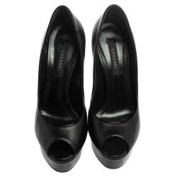 Pre Owned Casadei Black Leather Peep Toe Platform Pumps Size 36