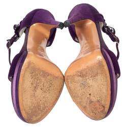 Pre Owned Casadei Purple Suede Crystal Embellished Ankle Wrap Platform Sandals Size 36