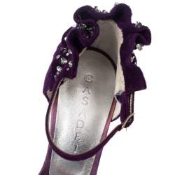 Pre Owned Casadei Purple Suede Crystal Embellished Ankle Wrap Platform Sandals Size 36