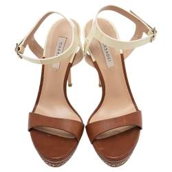 مملوكة مسبقًا Casadei Brown/Cream Patent And  Leather Ankle Strap Platform Sandals Size 37