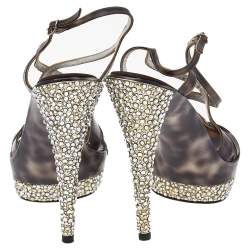 Casadei Brown PVC Strappy Crystal Embellished Platform Sandals Size 37