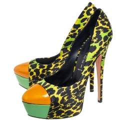 Casadei Multicolor Satin And Patent Leather Cap Toe Platform Pumps Size 37.5