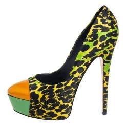 Casadei Multicolor Satin And Patent Leather Cap Toe Platform Pumps Size 37.5